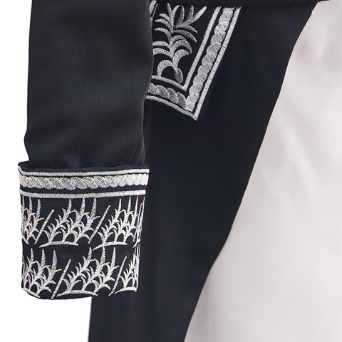 Men's Court Prince Set - Black & Silver Trim Medieval Tuxedo Coat Vest Pants Suits Cosplay Costume - Coscosmos