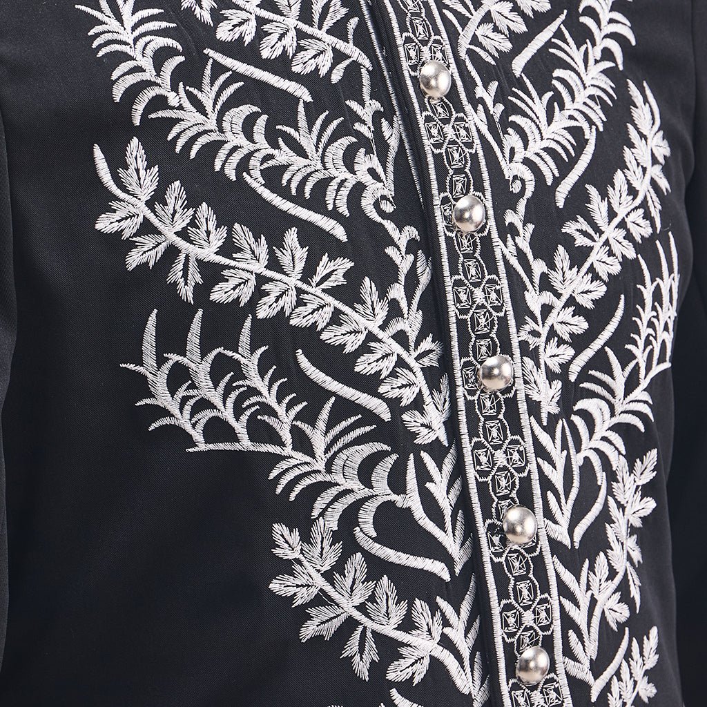 Men's Court Prince Set - Black & Silver Trim Medieval Tuxedo Coat Vest Pants Suits Cosplay Costume - Coscosmos