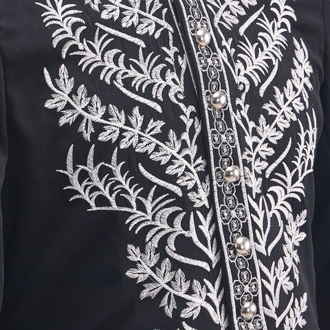 Men's Court Prince Set - Black & Silver Trim Medieval Tuxedo Coat Vest Pants Suits Cosplay Costume - Coscosmos