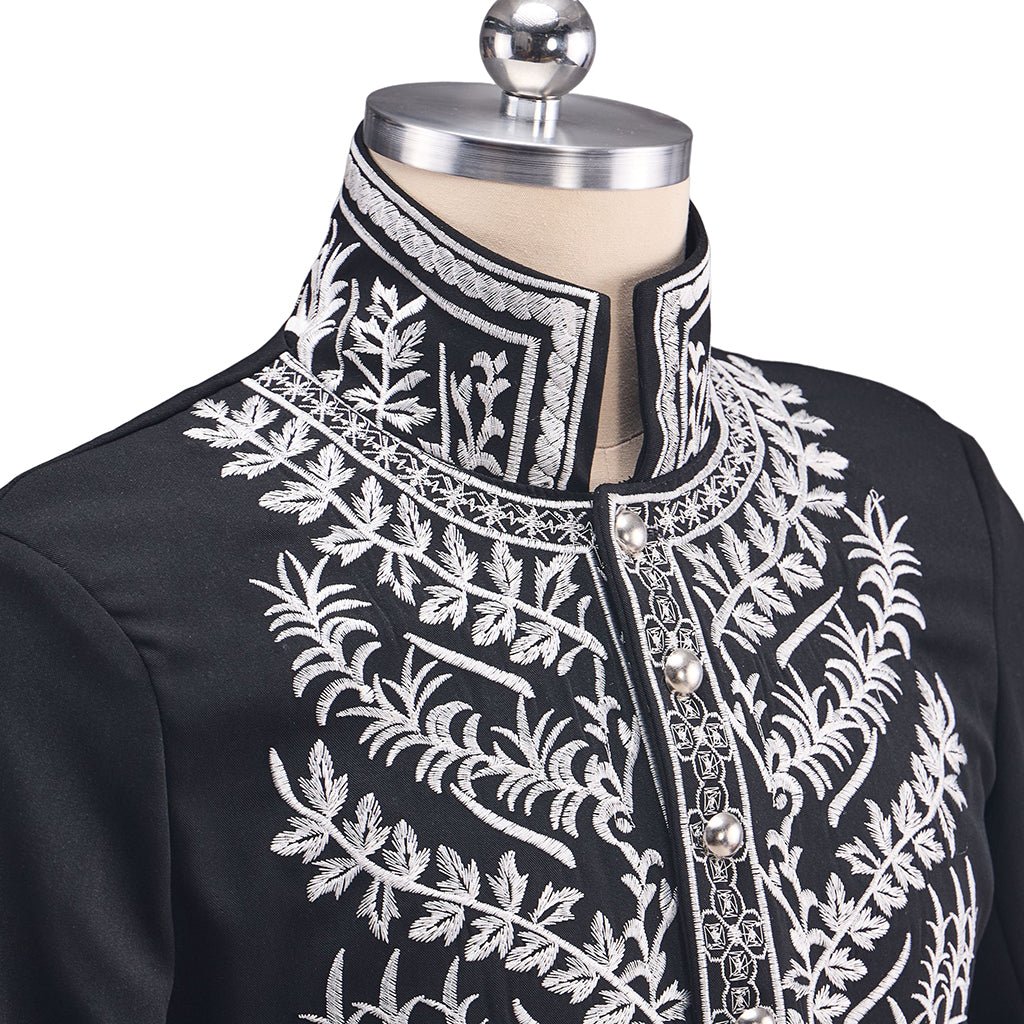 Men's Court Prince Set - Black & Silver Trim Medieval Tuxedo Coat Vest Pants Suits Cosplay Costume - Coscosmos
