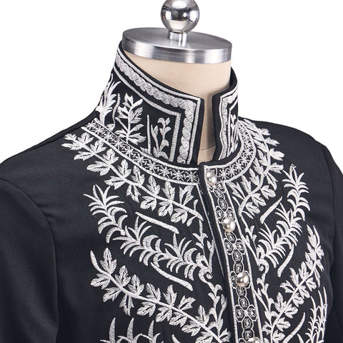 Men's Court Prince Set - Black & Silver Trim Medieval Tuxedo Coat Vest Pants Suits Cosplay Costume - Coscosmos