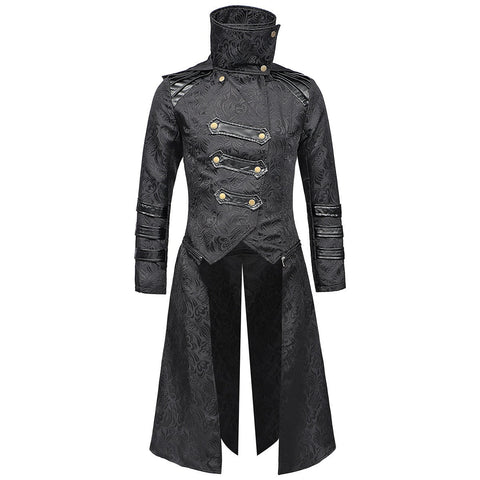 Men's Medieval Gothic Dark Pattern Long Coat - European Vintage Vampire Aristocrat Wool Blend Overcoat - Coscosmos