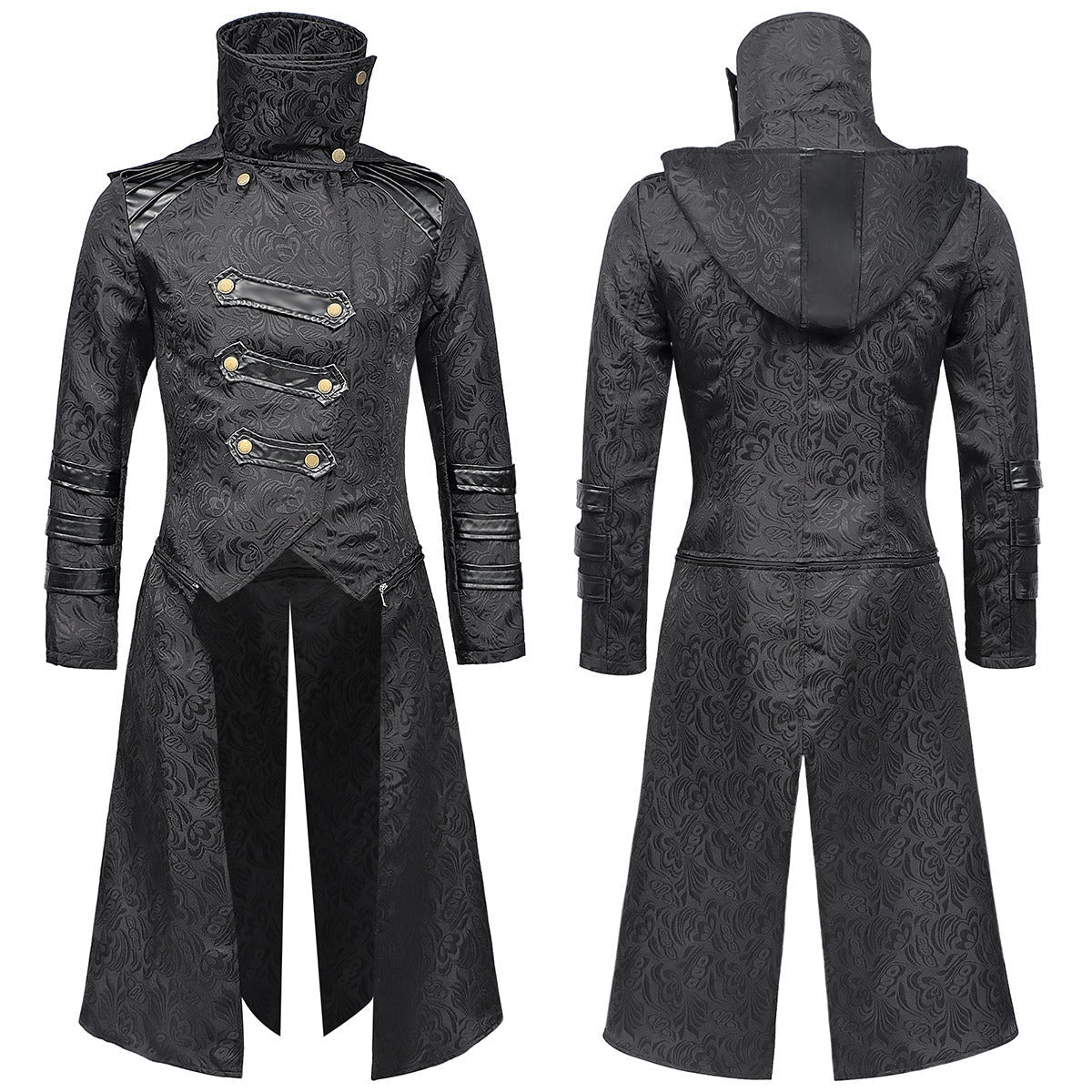 Men's Medieval Gothic Dark Pattern Long Coat - European Vintage Vampire Aristocrat Wool Blend Overcoat - Coscosmos