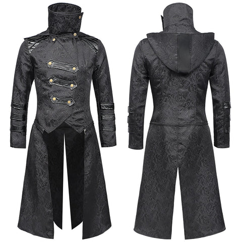 Men's Medieval Gothic Dark Pattern Long Coat - European Vintage Vampire Aristocrat Wool Blend Overcoat - Coscosmos