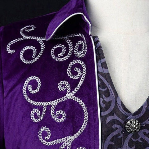 Men's Medieval Retro Mid - Length Silver - Trim Tuxedo - Royal Court Cosplay Costume, Renaissance Faire Outfit, Historical Tailcoat Jacket - Coscosmos