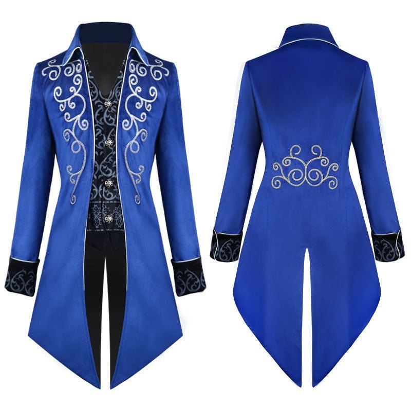Men's Medieval Retro Mid - Length Silver - Trim Tuxedo - Royal Court Cosplay Costume, Renaissance Faire Outfit, Historical Tailcoat Jacket - Coscosmos