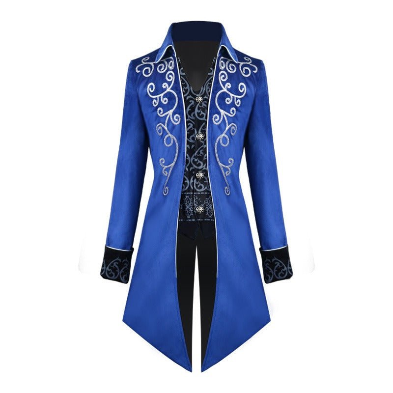 Men's Medieval Retro Mid - Length Silver - Trim Tuxedo - Royal Court Cosplay Costume, Renaissance Faire Outfit, Historical Tailcoat Jacket - Coscosmos