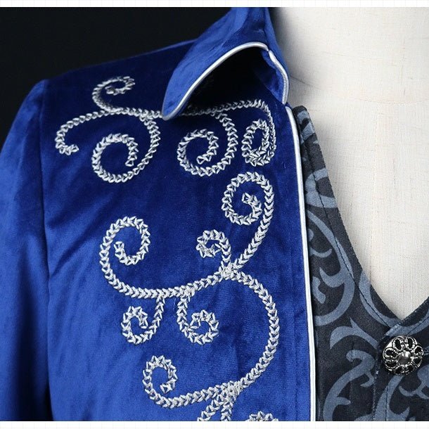 Men's Medieval Retro Mid - Length Silver - Trim Tuxedo - Royal Court Cosplay Costume, Renaissance Faire Outfit, Historical Tailcoat Jacket - Coscosmos