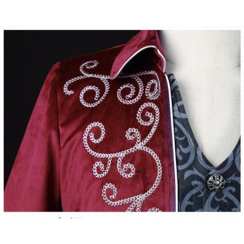 Men's Medieval Retro Mid - Length Silver - Trim Tuxedo - Royal Court Cosplay Costume, Renaissance Faire Outfit, Historical Tailcoat Jacket - Coscosmos