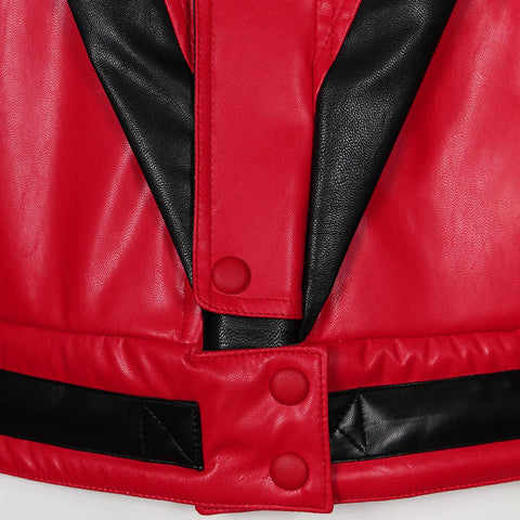 Men's Michael Jackson Cosplay Costume, Red Leather Jacket Thriller Halloween Stage Outfit - Coscosmos