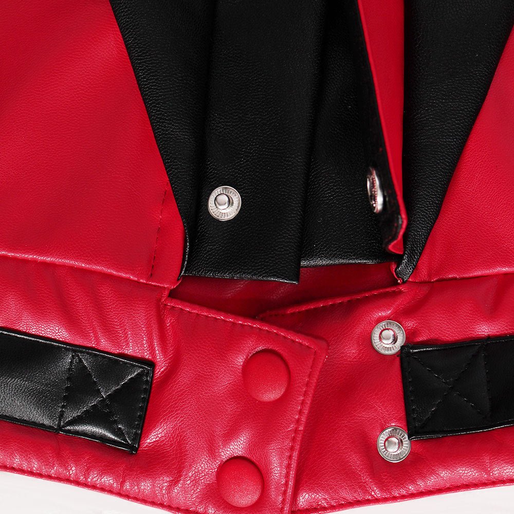Men's Michael Jackson Cosplay Costume, Red Leather Jacket Thriller Halloween Stage Outfit - Coscosmos
