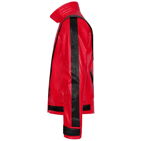 Men's Michael Jackson Cosplay Costume, Red Leather Jacket Thriller Halloween Stage Outfit - Coscosmos