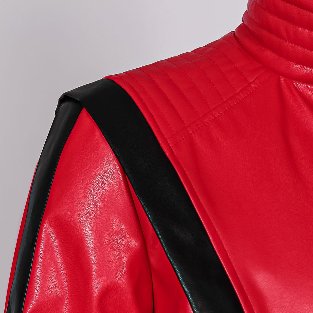 Men's Michael Jackson Cosplay Costume, Red Leather Jacket Thriller Halloween Stage Outfit - Coscosmos