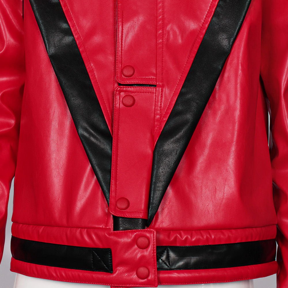 Men's Michael Jackson Cosplay Costume, Red Leather Jacket Thriller Halloween Stage Outfit - Coscosmos