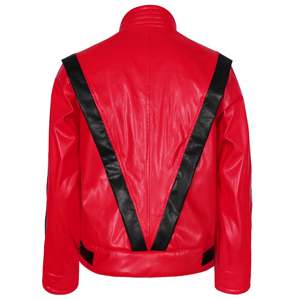 Men's Michael Jackson Cosplay Costume, Red Leather Jacket Thriller Halloween Stage Outfit - Coscosmos