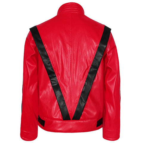 Men's Michael Jackson Cosplay Costume, Red Leather Jacket Thriller Halloween Stage Outfit - Coscosmos