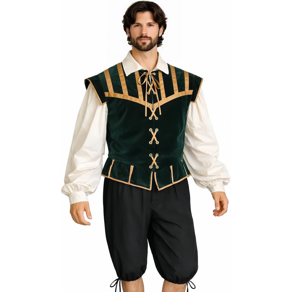 Men's Renaissance Costume 3 Piece Set | Medieval Doublet Breeches Shirt | Red Blue Black - Coscosmos