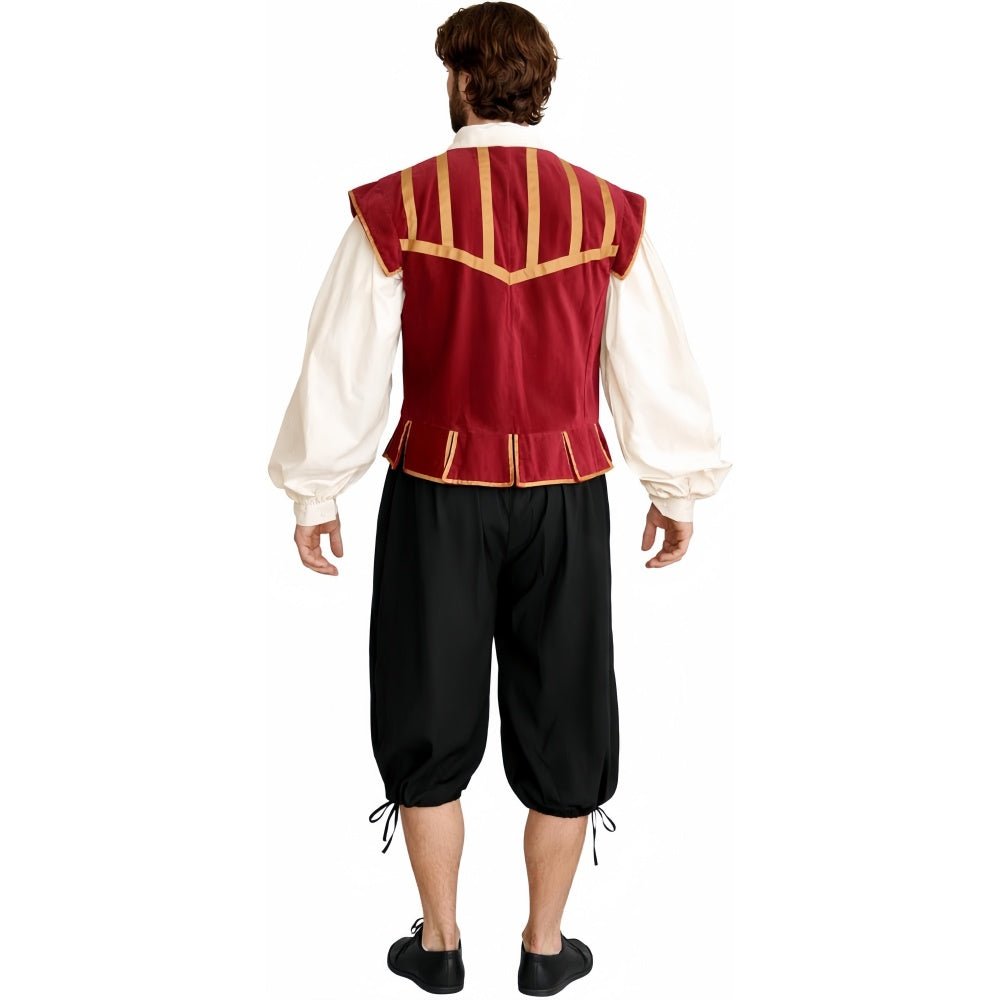 Men's Renaissance Costume 3 Piece Set | Medieval Doublet Breeches Shirt | Red Blue Black - Coscosmos