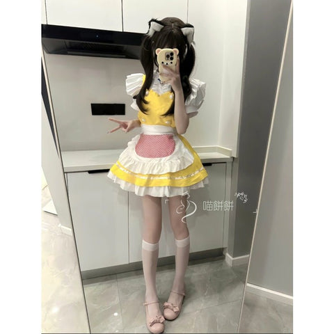 Miao Bingbing: Japanese Style Cute Soft Girl Cosplay Doraemon Dorami Anime Lolita Maid Dress Yellow Cosplay Costume - Coscosmos