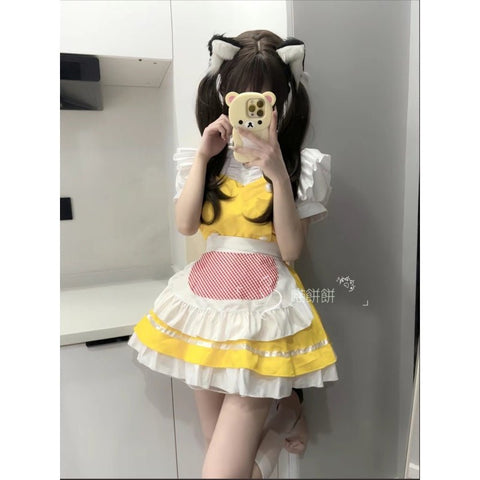 Miao Bingbing: Japanese Style Cute Soft Girl Cosplay Doraemon Dorami Anime Lolita Maid Dress Yellow Cosplay Costume - Coscosmos