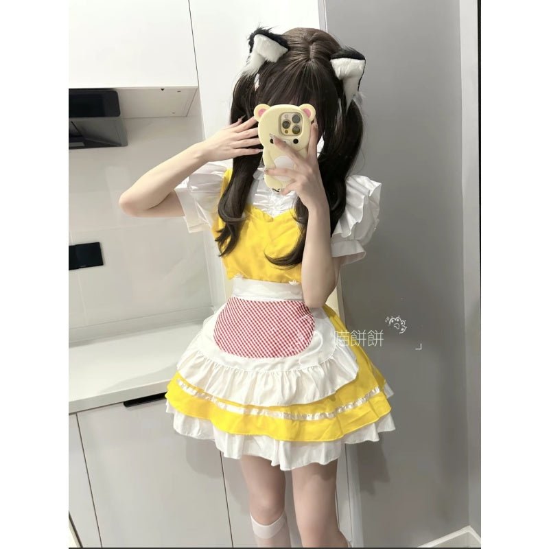 Miao Bingbing: Japanese Style Cute Soft Girl Cosplay Doraemon Dorami Anime Lolita Maid Dress Yellow Cosplay Costume - Coscosmos