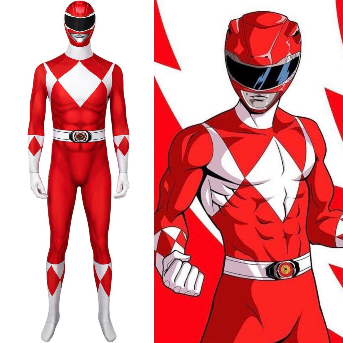 MMPR Red Ranger Suit Cosplay Jumpsuit – Mighty Morphin Power Rangers Costume - Coscosmos