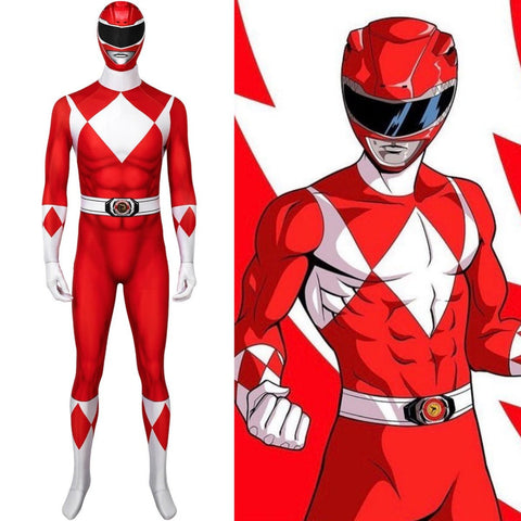 MMPR Red Ranger Suit Cosplay Jumpsuit – Mighty Morphin Power Rangers Costume - Coscosmos