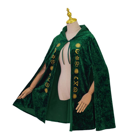 Movie Cosplay Sanderson Cloak Women Retro Green Velvet Hooded Cape - Hocus Pocus Sanderson Sisters Costume - Coscosmos