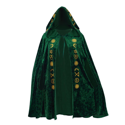 Movie Cosplay Sanderson Cloak Women Retro Green Velvet Hooded Cape - Hocus Pocus Sanderson Sisters Costume - Coscosmos