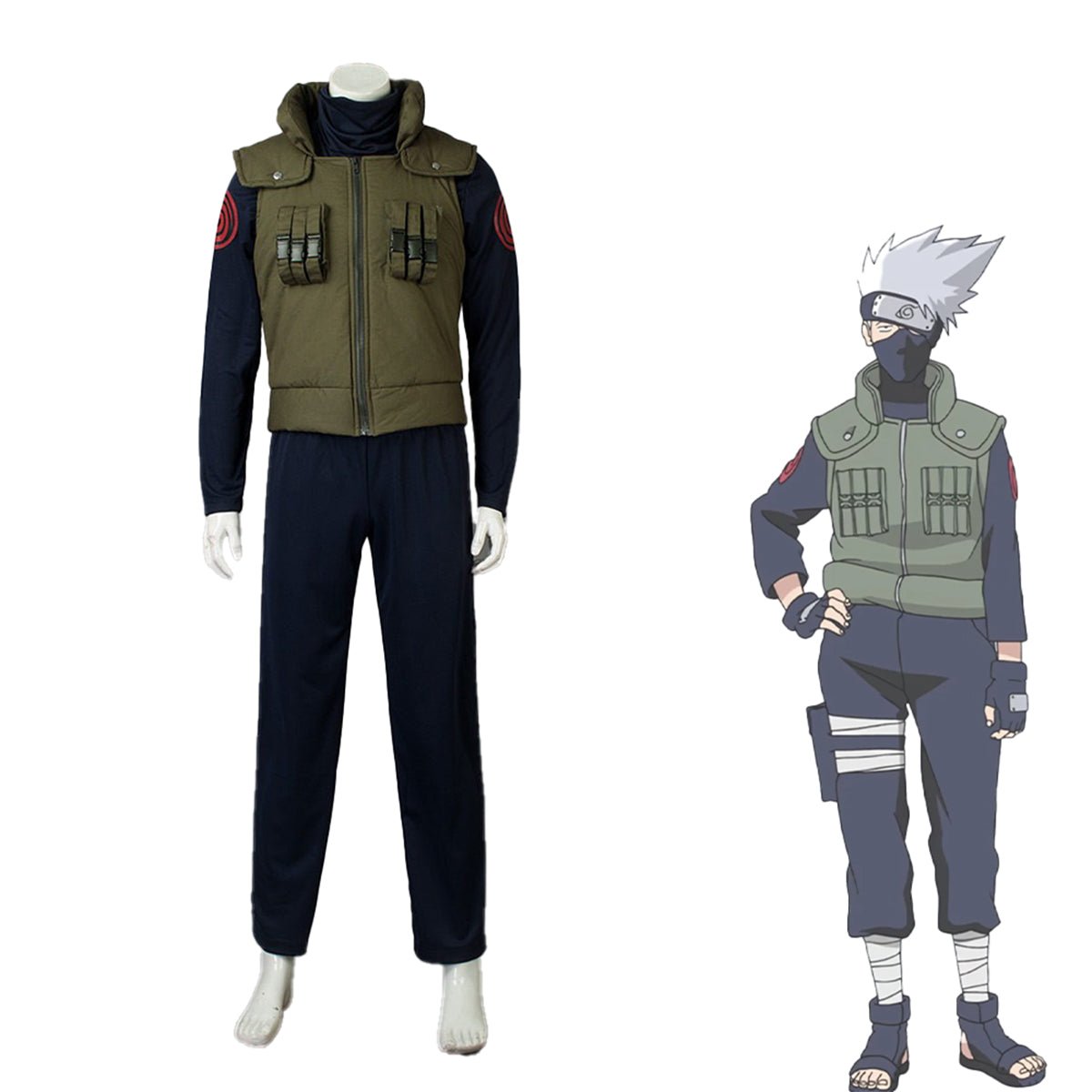 Naruto Hatake Kakashi Military Uniform Cosplay Costume, Anime Male Outfit for Halloween Carnival Party - Coscosmos