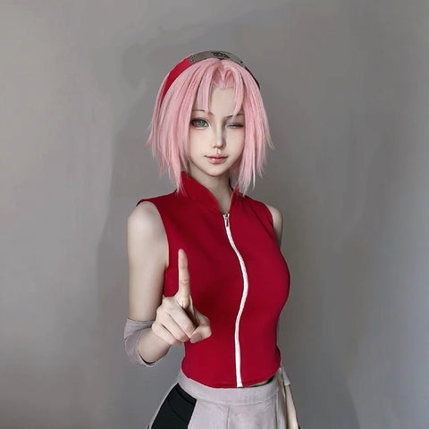 Naruto Sakura Cosplay Costume - Shippuden Haruno Sakura Outfit with Wig & Headband - Coscosmos
