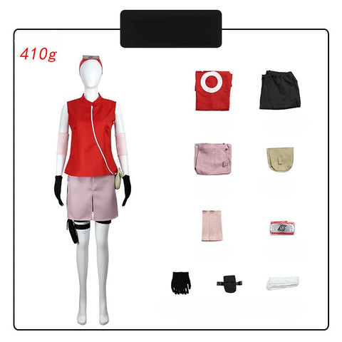 Naruto Shippuden Haruno Sakura Cosplay Costume with Headband - Coscosmos