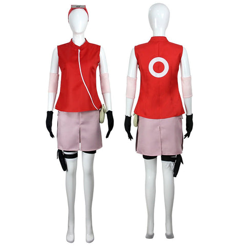 Naruto Shippuden Haruno Sakura Cosplay Costume with Headband - Coscosmos