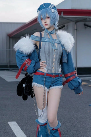 Neon Genesis Evangelion Rei Ayanami Cosplay Costume Rock Band Fanmade Female Outfit - Coscosmos