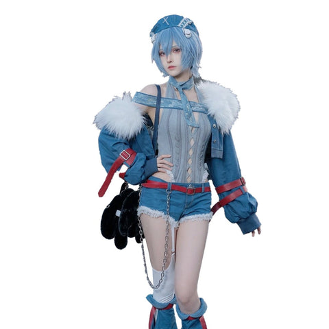 Neon Genesis Evangelion Rei Ayanami Cosplay Costume Rock Band Fanmade Female Outfit - Coscosmos