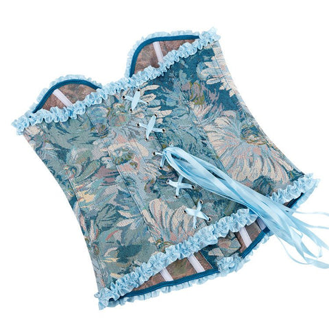 New Blue Lace - Trimmed Waist - Cinching Push - Up Women's Bustier Corset - Medieval Court Dress Corset - Coscosmos