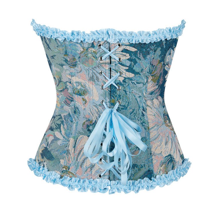 New Blue Lace - Trimmed Waist - Cinching Push - Up Women's Bustier Corset - Medieval Court Dress Corset - Coscosmos