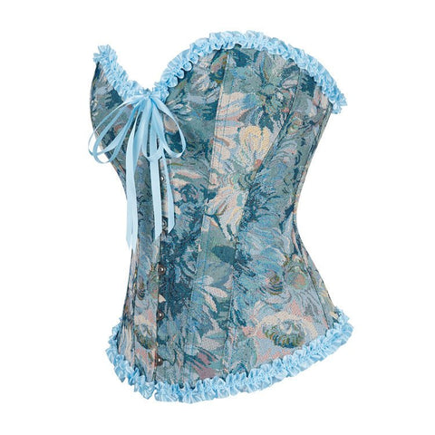 New Blue Lace - Trimmed Waist - Cinching Push - Up Women's Bustier Corset - Medieval Court Dress Corset - Coscosmos