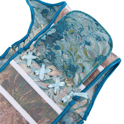 New Blue Ribbon Halter Women's Bustier Corset Top - Elegant Cosplay Costume - Coscosmos