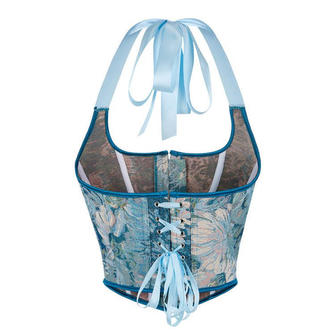 New Blue Ribbon Halter Women's Bustier Corset Top - Elegant Cosplay Costume - Coscosmos