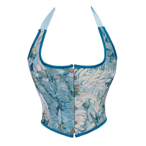 New Blue Ribbon Halter Women's Bustier Corset Top - Elegant Cosplay Costume - Coscosmos