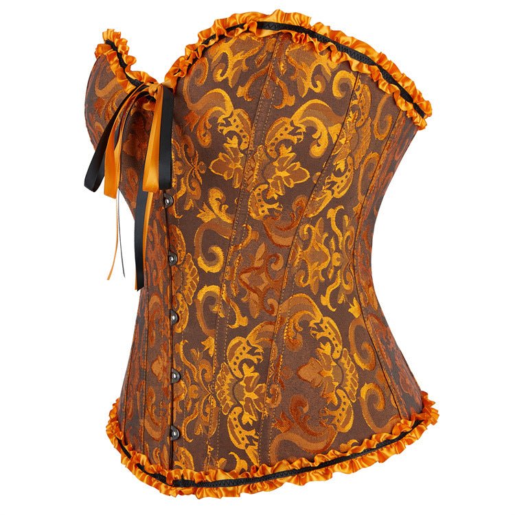 New Chinese - Style Jacquard Large - Size Waist - Cinching Outerwear Boned Corset Bustier with Steel Buckle Lacing - Coscosmos