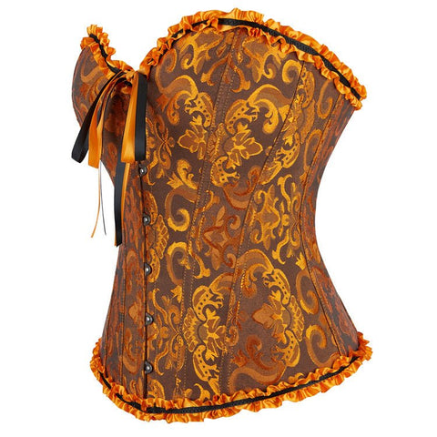New Chinese - Style Jacquard Large - Size Waist - Cinching Outerwear Boned Corset Bustier with Steel Buckle Lacing - Coscosmos