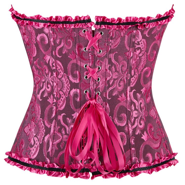 New Chinese - Style Jacquard Large - Size Waist - Cinching Outerwear Boned Corset Bustier with Steel Buckle Lacing - Coscosmos