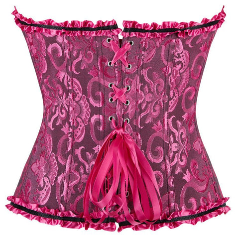 New Chinese - Style Jacquard Large - Size Waist - Cinching Outerwear Boned Corset Bustier with Steel Buckle Lacing - Coscosmos