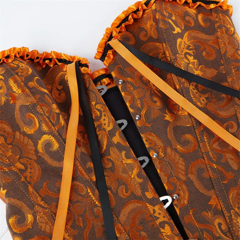 New Chinese - Style Jacquard Large - Size Waist - Cinching Outerwear Boned Corset Bustier with Steel Buckle Lacing - Coscosmos