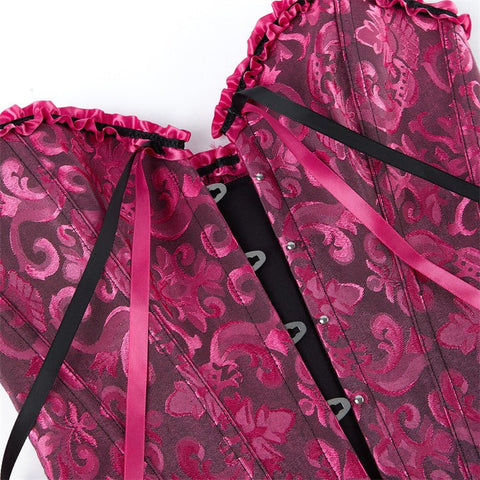 New Chinese - Style Jacquard Large - Size Waist - Cinching Outerwear Boned Corset Bustier with Steel Buckle Lacing - Coscosmos