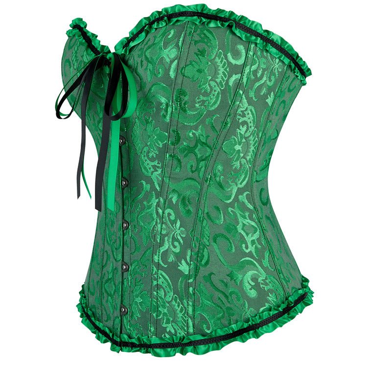 New Chinese - Style Jacquard Large - Size Waist - Cinching Outerwear Boned Corset Bustier with Steel Buckle Lacing - Coscosmos