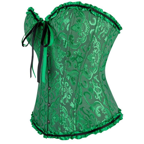 New Chinese - Style Jacquard Large - Size Waist - Cinching Outerwear Boned Corset Bustier with Steel Buckle Lacing - Coscosmos