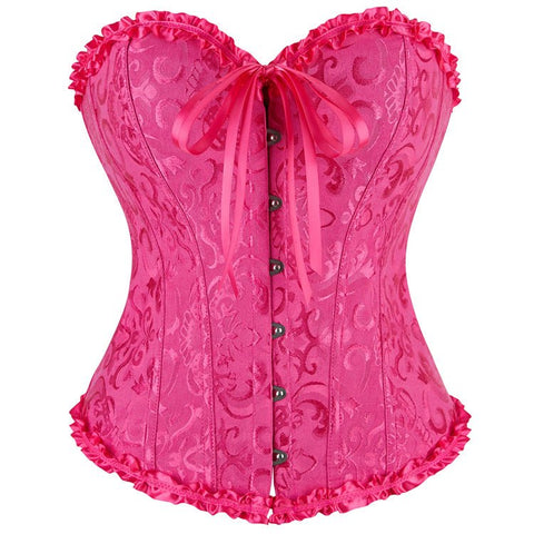 New Chinese - Style Jacquard Large - Size Waist - Cinching Outerwear Boned Corset Bustier with Steel Buckle Lacing - Coscosmos
